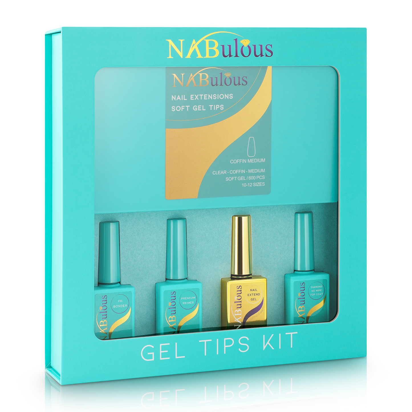 Gel Tip Kit Coffin Medium Gel X Nail Tips Ph bonder, primer, Extend Gel, Top Coat