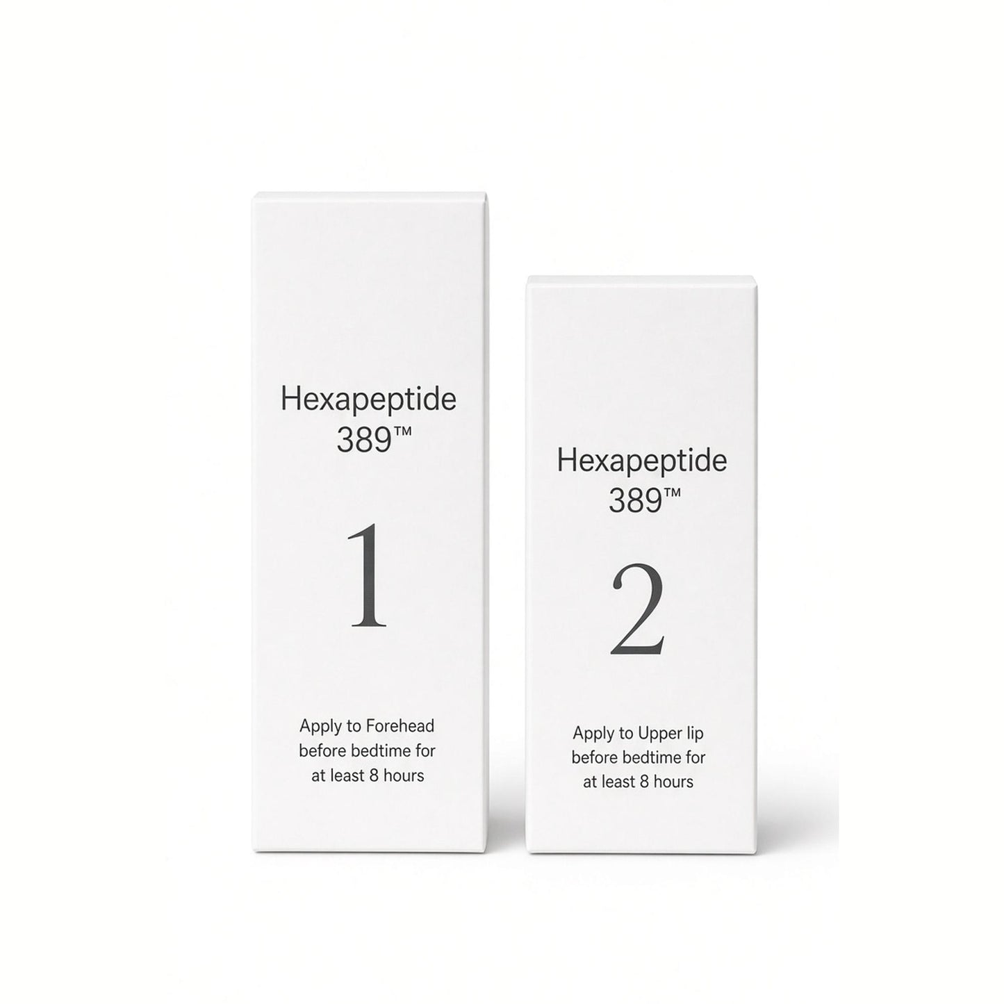 
                  
                    Peptide forehead and upper lip serum boxes, numbered one and two
                  
                
