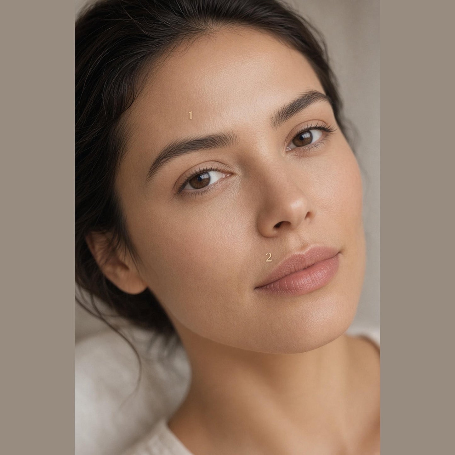 
                  
                    Application map showing where the forehead and upper lip peptide serums go
                  
                