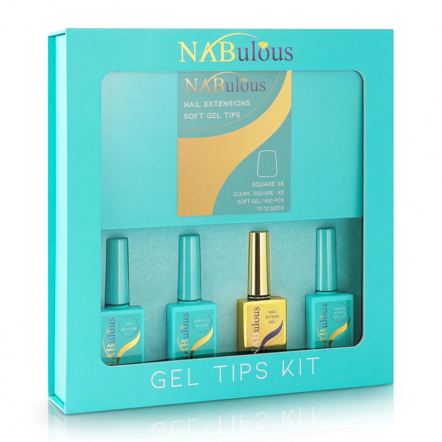 
                  
                    NABulous Gel Tips Kit box containing a tip box, pH bonder, primer, extend gel and top coat
                  
                